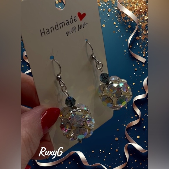 578. Elegant Silver Disco 🪩 Crystal Earrings - Picture 7 of 8